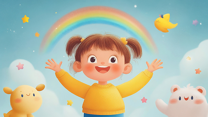 JPG 동물 구름 여자 꽃 행복 어린이 무지개 일러스트 자연 하늘 팔벌리기 동화 한명 웃음 소녀 잔디 평화 만세 동심 국내일러스트 AI일러스트 AI콘텐츠 자연요소 식물 1 감정 컨셉 모션 표정 사람 생태계 파일형식