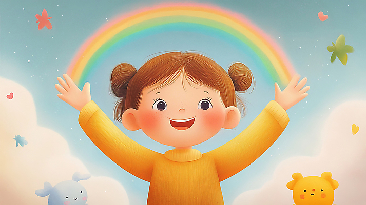JPG 동물 구름 여자 꽃 행복 어린이 무지개 일러스트 자연 하늘 팔벌리기 동화 한명 웃음 소녀 잔디 평화 만세 동심 국내일러스트 AI일러스트 AI콘텐츠 자연요소 식물 1 감정 컨셉 모션 표정 사람 생태계 파일형식
