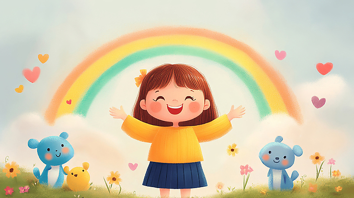 JPG 전신 동물 구름 여자 꽃 행복 어린이 무지개 일러스트 자연 하늘 팔벌리기 동화 한명 웃음 소녀 잔디 평화 만세 소녀한명만 동심 국내일러스트 AI일러스트 AI콘텐츠 자연요소 식물 1 감정 컨셉 모션 표정 사람 생태계 여자한명만 소녀만 파일형식