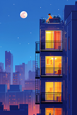 JPG 남자 실루엣 야경 일러스트 창문 밤하늘 한명 성인 건물 파란색 빛 도시풍경 고층빌딩 보름달 도시 옥상 성인남자한명만 국내일러스트 AI일러스트 AI콘텐츠 1 건축물 컬러 하늘 촬영기법 사람 풍경 빌딩 달 야간 남자한명만 성인남자만 파일형식 풍경_경치