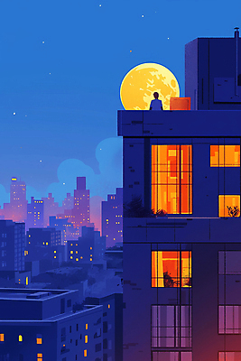JPG 남자 실루엣 야경 일러스트 창문 밤하늘 한명 성인 건물 파란색 빛 도시풍경 고층빌딩 보름달 도시 옥상 성인남자한명만 국내일러스트 AI일러스트 AI콘텐츠 1 건축물 컬러 하늘 촬영기법 사람 풍경 빌딩 달 야간 남자한명만 성인남자만 파일형식 풍경_경치