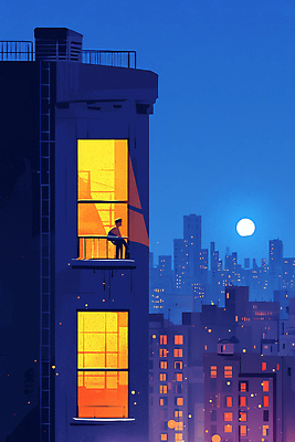 JPG 남자 실루엣 야경 일러스트 창문 밤하늘 한명 성인 건물 파란색 빛 도시풍경 고층빌딩 보름달 도시 옥상 성인남자한명만 국내일러스트 AI일러스트 AI콘텐츠 1 건축물 컬러 하늘 촬영기법 사람 풍경 빌딩 달 야간 남자한명만 성인남자만 파일형식 풍경_경치