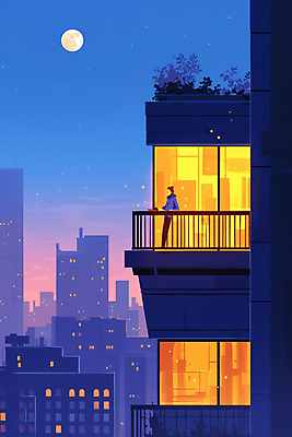 JPG 남자 야경 일러스트 창문 밤하늘 한명 서기 성인 건물 파란색 빛 도시풍경 고층빌딩 보름달 도시 옥상 성인남자한명만 국내일러스트 AI일러스트 AI콘텐츠 1 건축물 컬러 모션 하늘 사람 풍경 빌딩 달 야간 남자한명만 성인남자만 파일형식 풍경_경치