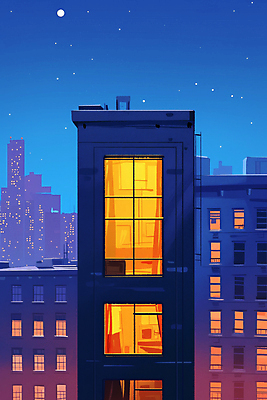 JPG 야경 일러스트 창문 밤하늘 사람없음 건물 파란색 빛 도시풍경 고층빌딩 보름달 도시 옥상 국내일러스트 AI일러스트 AI콘텐츠 건축물 컬러 하늘 풍경 빌딩 달 야간 파일형식 풍경_경치