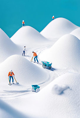 JPG 전신 편집이미지 여자 남자 산업 산 작업복 여러명 성인 파란색 모형 수레 미니어처 흰색 도구 눈 작업 안전모 설탕 삽 작업자 성인만 편집실사 AI포토 AI콘텐츠 자연요소 옷 컬러 다수 날씨 사람 카트 헬멧 안전장비 CG 파일형식