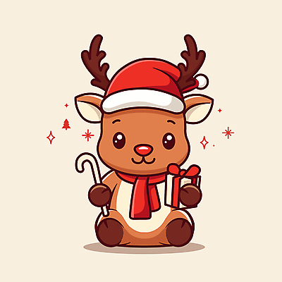 캐릭터 크리스마스 일러스트 산타모자 막대사탕 사람없음 선물상자 귀여움 목도리 루돌프 빨간코 크리스마스캐릭터 베이지색 일러캐릭터 AI파일 모자_잡화 잡화 기념일 컬러 컨셉 사슴 사탕 선물 상자 파일형식 벡터