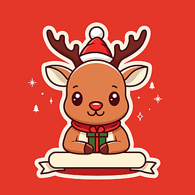 캐릭터 크리스마스 일러스트 산타모자 사람없음 빨간색 선물상자 귀여움 목도리 루돌프 빨간코 크리스마스캐릭터 일러캐릭터 AI파일 모자_잡화 잡화 기념일 컬러 컨셉 사슴 선물 상자 파일형식 벡터