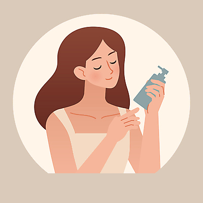 여자 일러스트 한명 들기 상반신 성인 뷰티 눈감음 편안함 피부관리 로션 스킨케어 보습 성인여자한명만 국내일러스트 AI파일 1 모션 사람 화장품 감각 여자한명만 성인여자만 파일형식 벡터