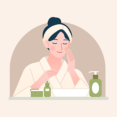 여자 얼굴 일러스트 두건 한명 상반신 성인 뷰티 눈감음 목욕가운 편안함 피부관리 로션 스킨케어 수분크림 앰플 성인여자한명만 국내일러스트 AI파일 1 모션 사람 신체부위 화장품 가운 감각 여자한명만 성인여자만 파일형식 벡터
