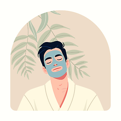 남자 잎 일러스트 휴식 한명 상반신 성인 뷰티 눈감음 피부관리 스킨케어 마스크팩 성인남자한명만 국내일러스트 AI파일 식물 1 컨셉 모션 사람 팩 남자한명만 성인남자만 파일형식 벡터