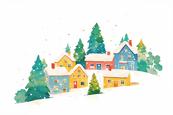 JPG 설경 겨울 일러스트 주택 풍경 사람없음 평화 마을 눈 소나무 눈송이 국내일러스트 AI일러스트 AI콘텐츠 자연요소 나무 계절 컨셉 날씨 눈_날씨 건물 파일형식