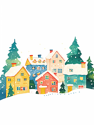 JPG 설경 겨울 일러스트 주택 풍경 사람없음 평화 마을 눈 소나무 눈송이 국내일러스트 AI일러스트 AI콘텐츠 자연요소 나무 계절 컨셉 날씨 눈_날씨 건물 파일형식