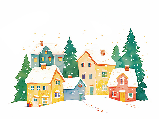 JPG 설경 겨울 일러스트 주택 풍경 사람없음 평화 마을 눈 소나무 눈송이 국내일러스트 AI일러스트 AI콘텐츠 자연요소 나무 계절 컨셉 날씨 눈_날씨 건물 파일형식