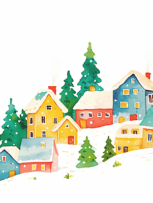 JPG 설경 겨울 일러스트 주택 풍경 사람없음 평화 마을 눈 소나무 눈송이 국내일러스트 AI일러스트 AI콘텐츠 자연요소 나무 계절 컨셉 날씨 눈_날씨 건물 파일형식
