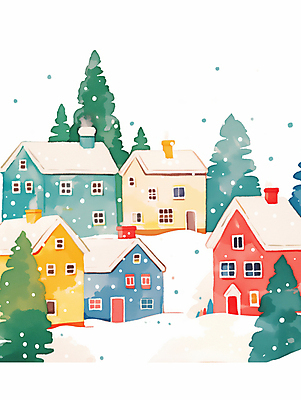 JPG 설경 겨울 일러스트 주택 풍경 사람없음 평화 마을 눈 소나무 눈송이 국내일러스트 AI일러스트 AI콘텐츠 자연요소 나무 계절 컨셉 날씨 눈_날씨 건물 파일형식
