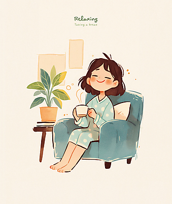 전신 PSD 식물 여자 화분 어린이 일러스트 휴식 한명 미소 앉기 소녀 소파 잠옷 머그컵 차 힐링 소녀한명만 국내일러스트 1 옷 음료 컨셉 의자 모션 표정 사람 컵 여자한명만 소녀만 파일형식