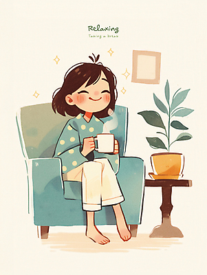 전신 PSD 식물 여자 화분 어린이 일러스트 휴식 한명 미소 앉기 소녀 소파 잠옷 머그컵 차 힐링 소녀한명만 국내일러스트 1 옷 음료 컨셉 의자 모션 표정 사람 컵 여자한명만 소녀만 파일형식