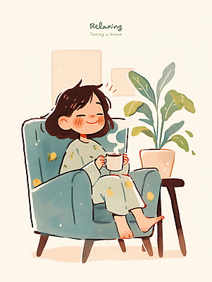 전신 PSD 식물 여자 화분 어린이 일러스트 휴식 한명 미소 앉기 소녀 소파 잠옷 머그컵 차 힐링 소녀한명만 국내일러스트 1 옷 음료 컨셉 의자 모션 표정 사람 컵 여자한명만 소녀만 파일형식