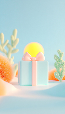 JPG 편집이미지 리본 선인장 사람없음 선물상자 태양 3D 축하 신비 파스텔톤 편집3D AI컴퓨터그래픽 AI콘텐츠 자연요소 식물 컬러 컨셉 선물 상자 디지털합성 파일형식