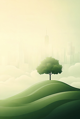 JPG 나무 무료이미지 일러스트 빌딩 사람없음 건물 초록색 도시 언덕 국내일러스트 AI일러스트 AI콘텐츠 식물 건축물 컬러 파일형식