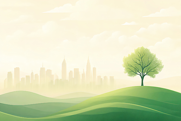 JPG 나무 일러스트 빌딩 사람없음 건물 초록색 도시 언덕 국내일러스트 AI일러스트 AI콘텐츠 식물 건축물 컬러 파일형식