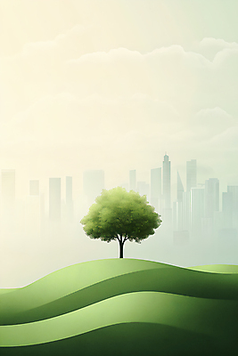 JPG 나무 무료이미지 일러스트 빌딩 사람없음 건물 초록색 도시 언덕 국내일러스트 AI일러스트 AI콘텐츠 식물 건축물 컬러 파일형식