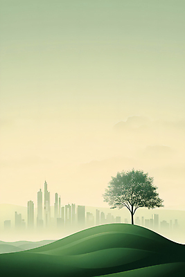 JPG 나무 일러스트 빌딩 사람없음 건물 초록색 도시 언덕 국내일러스트 AI일러스트 AI콘텐츠 식물 건축물 컬러 파일형식