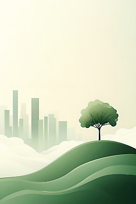 JPG 나무 일러스트 빌딩 사람없음 건물 초록색 도시 언덕 국내일러스트 AI일러스트 AI콘텐츠 식물 건축물 컬러 파일형식