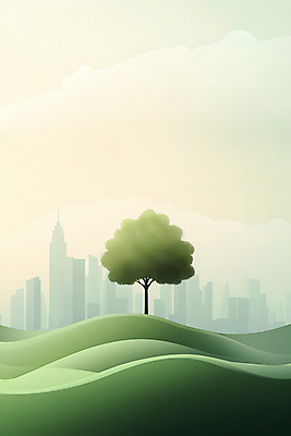 JPG 나무 일러스트 빌딩 사람없음 건물 초록색 도시 언덕 국내일러스트 AI일러스트 AI콘텐츠 식물 건축물 컬러 파일형식