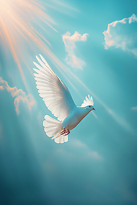 JPG 구름 편집이미지 날개 하늘 사람없음 햇빛 평화 비행 비둘기 편집실사 AI포토 AI콘텐츠 자연요소 컨셉 조류 태양 CG 파일형식