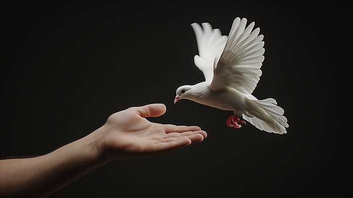 JPG 편집이미지 손 날개 하늘 신체부위 평화 검은색 비행 비둘기 편집실사 AI인물포토 AI콘텐츠 컬러 컨셉 조류 사람 CG 파일형식 AI포토