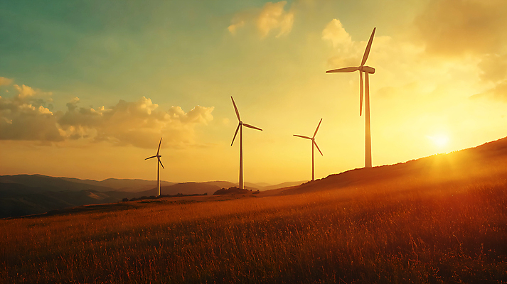 JPG 구름 편집이미지 하늘 초원 사람없음 햇빛 태양 일몰 언덕 풍력발전소 풍력기 편집실사 AI포토 AI콘텐츠 에너지의날 자연요소 기념일 노을 발전소 풍력에너지 CG 파일형식