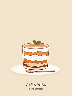 PSD 접시 일러스트 디저트 사람없음 컵 갈색 케이크 숟가락 생크림 티라미수 국내일러스트 식기 음식 컬러 수저 크림 파일형식