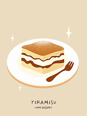 PSD 접시 포크 일러스트 디저트 사람없음 갈색 케이크 생크림 티라미수 국내일러스트 식기 음식 컬러 크림 파일형식