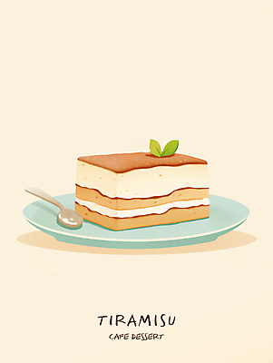 PSD 접시 일러스트 디저트 사람없음 갈색 케이크 숟가락 생크림 티라미수 국내일러스트 식기 음식 컬러 수저 크림 파일형식