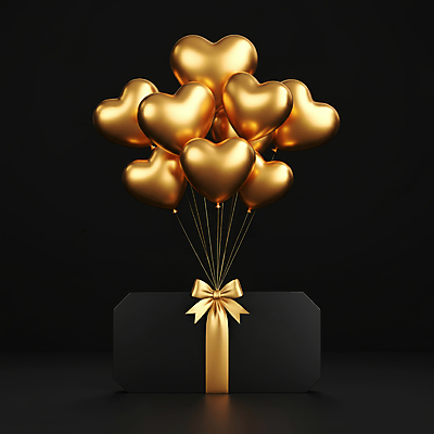 JPG 편집이미지 리본 이벤트 사람없음 3D 세일 검은색 금색 티켓 고급 알림 입체 디지털합성 쿠폰 하트풍선 마케팅 블랙프라이데이 편집3D AI컴퓨터그래픽 AI콘텐츠 컬러 컨셉 데이이벤트 하트 풍선 파일형식