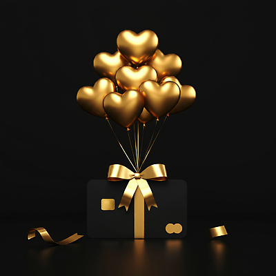 JPG 편집이미지 리본 이벤트 사람없음 쇼핑 3D 세일 검은색 금색 신용카드 고급 알림 입체 디지털합성 하트풍선 마케팅 블랙프라이데이 편집3D AI컴퓨터그래픽 AI콘텐츠 컬러 컨셉 데이이벤트 금융 하트 풍선 파일형식