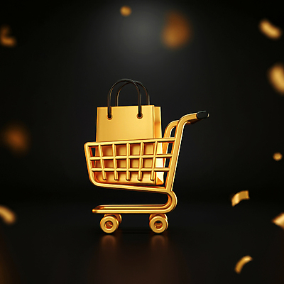 JPG 편집이미지 이벤트 사람없음 쇼핑 쇼핑백 3D 검은색 카트 금색 고급 입체 디지털합성 담기 마케팅 블랙프라이데이 편집3D AI컴퓨터그래픽 AI콘텐츠 컬러 컨셉 가방 모션 데이이벤트 파일형식