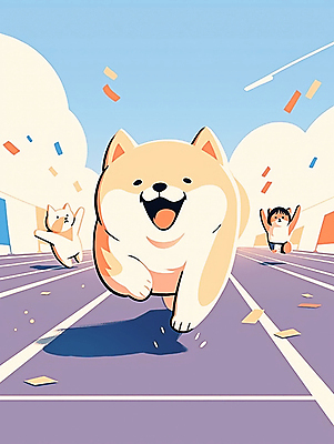 JPG 행복 스포츠 하늘색 일러스트 세마리 웃음 경기 사람없음 달리기 운동 보라색 경쟁 경기장 운동장 개 트랙 체육대회 러닝 국내일러스트 AI일러스트 AI콘텐츠 감정 컬러 컨셉 포유류 스포츠시설 모션 표정 건강 3 파란색 공간 체육 대회 파일형식