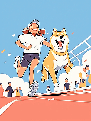 JPG 전신 모자 여자 남자 스포츠 하늘색 일러스트 청소년 웃음 경기 여러명 성인 운동복 달리기 운동 경쟁 경기장 운동장 개 즐거움 트랙 체육대회 러닝 국내일러스트 AI일러스트 AI콘텐츠 잡화 옷 감정 다수 컨셉 포유류 스포츠시설 모션 표정 건강 사람 파란색 공간 체육 대회 파일형식