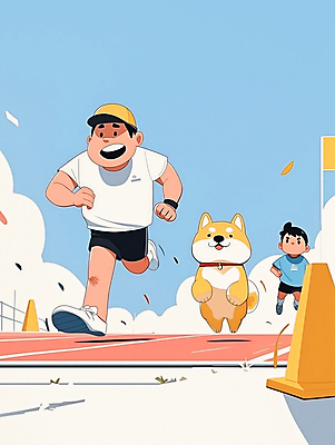 JPG 전신 모자 남자 어린이 하늘색 일러스트 청소년 웃음 경기 소년 성인 두명 운동복 달리기 운동 경쟁 경기장 운동장 강아지 트랙 활기 체육대회 러닝 남자만 국내일러스트 AI일러스트 AI콘텐츠 잡화 옷 스포츠 컨셉 스포츠시설 모션 표정 건강 사람 파란색 반려동물 공간 개 체육 대회 파일형식