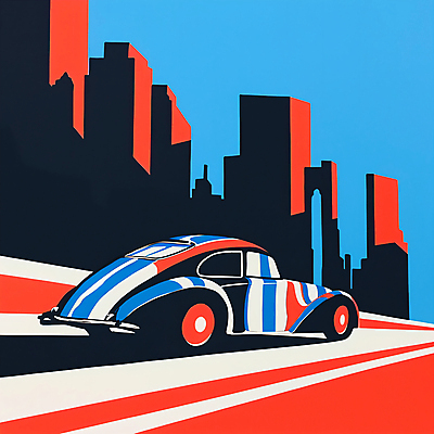 JPG 도로 일러스트 자동차 빌딩 사람없음 빨간색 파란색 도시 팝아트 국내일러스트 AI일러스트 AI콘텐츠 길 육상교통 컬러 교통시설 건물 그림 파일형식
