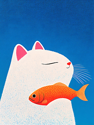 JPG 편집이미지 한마리 어류 들기 사람없음 파란색 귀여움 고양이 흰색 편집실사 AI컴퓨터그래픽 AI콘텐츠 1 컬러 컨셉 포유류 모션 반려동물 수중동물 CG 파일형식