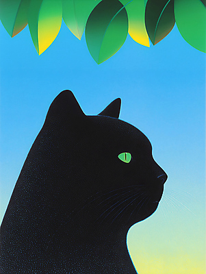 JPG 편집이미지 한마리 하늘색 나뭇잎 사람없음 귀여움 검은색 고양이 편집실사 AI컴퓨터그래픽 AI콘텐츠 1 컬러 컨셉 잎 포유류 파란색 반려동물 CG 파일형식