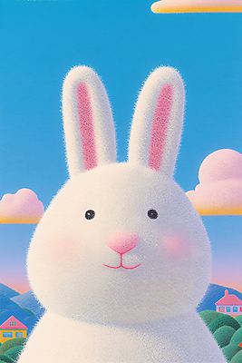 JPG 나무 구름 편집이미지 한마리 하늘 산 주택 사람없음 귀여움 토끼 편집실사 AI컴퓨터그래픽 AI콘텐츠 자연요소 식물 1 컨셉 포유류 건물 반려동물 CG 파일형식