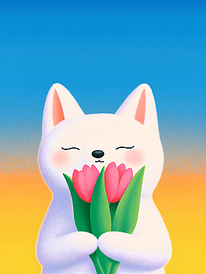 JPG 편집이미지 한마리 꽃 들기 사람없음 파란색 노란색 귀여움 고양이 튤립 그라데이션 편집실사 AI컴퓨터그래픽 AI콘텐츠 식물 1 컬러 컨셉 포유류 모션 반려동물 CG 파일형식