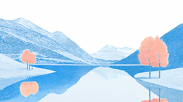 JPG 나무 호수 일러스트 색연필 산 사람없음 빨간색 파란색 반사 국내일러스트 AI일러스트 AI콘텐츠 식물 컬러 학용품 파일형식