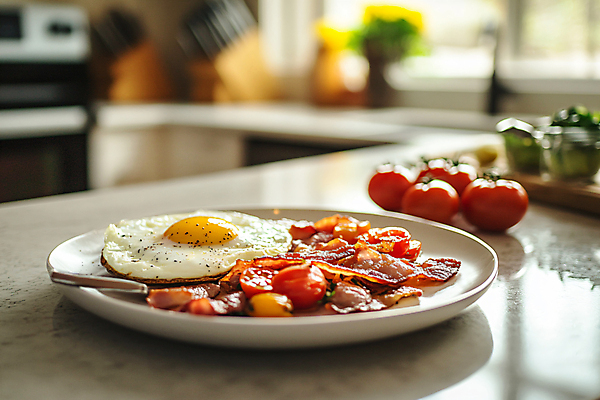JPG 편집이미지 음식 토마토 아침 사람없음 주방 계란프라이 디지털합성 브런치 점심 편집실사 AI포토 AI콘텐츠 주간 채소 식사 계란요리 CG 파일형식