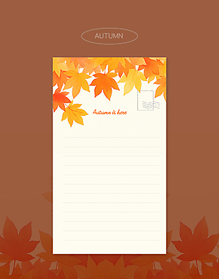 단풍 낙엽 일러스트 사람없음 세로 갈색 가을 편지지 우표 카피스페이스 국내일러스트 AI파일 계절 컬러 잎 공백 편지 파일형식 벡터