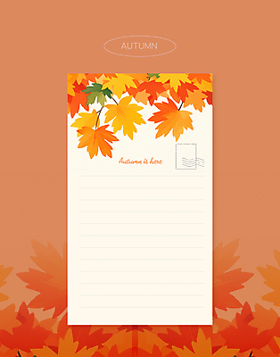 단풍 낙엽 일러스트 사람없음 세로 주황색 가을 편지지 우표 카피스페이스 국내일러스트 AI파일 계절 컬러 잎 공백 편지 파일형식 벡터